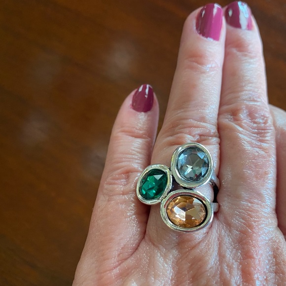 NEW Silver ring with grey, green, and pink stones - Picture 3 of 3